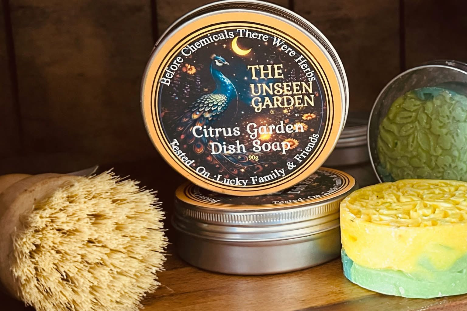Hard Citrus Dish Soap Bar + Brush | Natural Solid Dishwashing Bar | Eco-Friendly Kitchen Cleaner